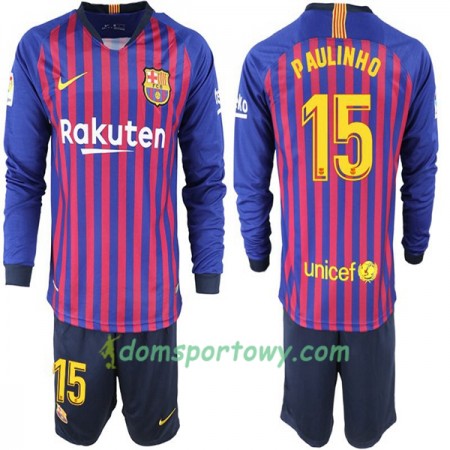 Koszulka FC Barcelona Paulinho 15 Dziecięcy Domowe Koszulki Piłkarskie 2018-2019 Długi Rękaw